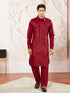 Men's Maroon Cotton Pathani Suit Set